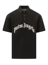 PALM ANGELS - Polo Shirt with Curved Front Logo - Black - LIDIASHOPPING® - Official Website