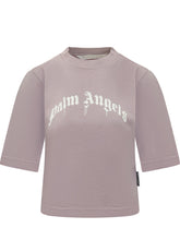 PALM ANGELS - T-shirt Curved Logo Boxy - Viola - LIDIASHOPPING® - Official Website