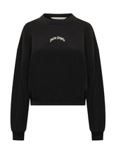 PALM ANGELS - Loose Crop Crewneck Sweatshirt with Logo - Black - LIDIASHOPPING® - Official Website