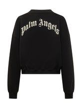 PALM ANGELS - Loose Crop Crewneck Sweatshirt with Logo - Black - LIDIASHOPPING® - Official Website