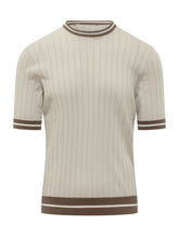 LORENZONI - T-shirt in Maglia a Coste a Maniche Corte - Beige - LIDIASHOPPING® - Official Website