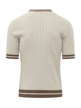 LORENZONI - T-shirt in Maglia a Coste a Maniche Corte - Beige - LIDIASHOPPING® - Official Website