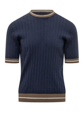 LORENZONI - T-shirt in Maglia a Coste a Maniche Corte - Blu - LIDIASHOPPING® - Official Website