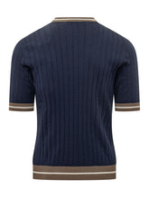 LORENZONI - T-shirt in Maglia a Coste a Maniche Corte - Blu - LIDIASHOPPING® - Official Website