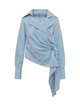 BALOSSA - Candy Shirt with Wide Collar and Asymmetric Draping - Blue - LIDIASHOPPING® - Official Website