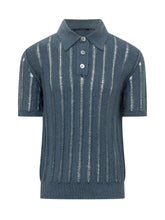 AMARANTO - Polo in Maglia Traforata a Maniche Corte - Blu - LIDIASHOPPING® - Official Website
