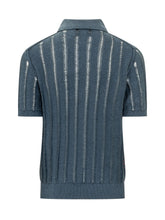 AMARANTO - Polo in Maglia Traforata a Maniche Corte - Blu - LIDIASHOPPING® - Official Website