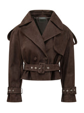 GIOCASTA - Cropped Double Breasted Jacket with Belt - Brown - LIDIASHOPPING® - Official Website