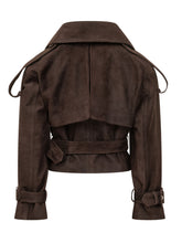 GIOCASTA - Cropped Double Breasted Jacket with Belt - Brown - LIDIASHOPPING® - Official Website