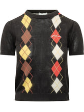 GANNI - Argyle Short Sleeve T-shirt - Black - LIDIASHOPPING® - Official Website