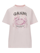 GANNI - T-shirt Jersey con Stampa Granchio - Rosa - LIDIASHOPPING® - Official Website