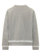 GANNI - Felpa Girocollo con Bordo in Pizzo - Grigio - LIDIASHOPPING® - Official Website