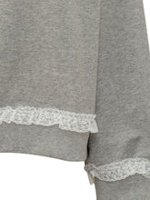 GANNI - Felpa Girocollo con Bordo in Pizzo - Grigio - LIDIASHOPPING® - Official Website