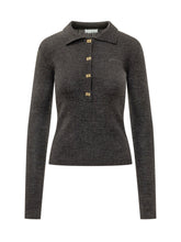 GANNI - Polo a Coste con Bottoni Gioiello - Nero - LIDIASHOPPING® - Official Website