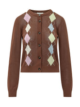 GANNI - Cardigan Argyle con Bottoni - Marrone - LIDIASHOPPING® - Official Website