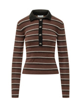 GANNI - Polo a Righe con Maniche Lunghe - Marrone - LIDIASHOPPING® - Official Website