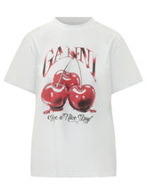 GANNI - T-shirt Relaxed con Stampa Ciliegie - Bianco - LIDIASHOPPING® - Official Website