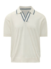 PAOLO PECORA - Polo con Scollo a V e Profili a Righe - Bianco - LIDIASHOPPING® - Official Website