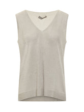 EXTERIOR - Top in Maglia Smanicato con Scollo a V - Argento - LIDIASHOPPING® - Official Website