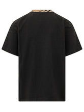 BURBERRY - T-shirt Ryan con Collo Check - Nero - LIDIASHOPPING® - Official Website