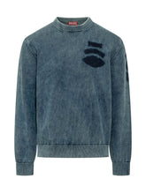 DIESEL - Crew Neck Sweater with Graphic Patch - Blue - LIDIASHOPPING® - Official Website