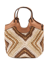 GIANNI CHIARINI - Dua Top Handle Woven Bag with Geometric Motif - Brown | Lidia Shopping | Official Website