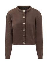 ROTATE - Cropped Cardigan with Lettering Appliques - Brown - LIDIASHOPPING® - Official Website