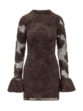 ROTATE - Lace Mini Dress with 3D Flowers - Brown - LIDIASHOPPING® - Official Website