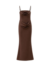 ROTATE - Abito Lungo con Drappeggio - Marrone - LIDIASHOPPING® - Official Website