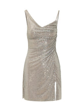 SELF-PORTRAIT - Mini Abito Drappeggiato con Strass - Beige | Lidia Shopping ® | Official Website