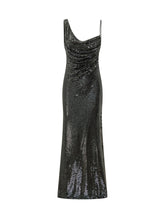 SELF-PORTRAIT - Abito Lungo Drappeggiato con Strass - Nero - LIDIASHOPPING® - Official Website