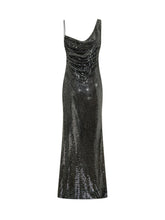 SELF-PORTRAIT - Abito Lungo Drappeggiato con Strass - Nero - LIDIASHOPPING® - Official Website