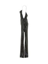 SELF-PORTRAIT - Abito Lungo Drappeggiato con Strass - Nero - LIDIASHOPPING® - Official Website