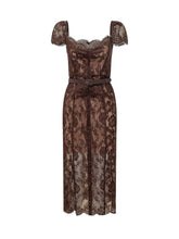 SELF-PORTRAIT - Abito Midi in Pizzo Floreale con Cintura - Marrone - LIDIASHOPPING® - Official Website