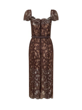 SELF-PORTRAIT - Abito Midi in Pizzo Floreale con Cintura - Marrone - LIDIASHOPPING® - Official Website