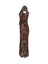 SELF-PORTRAIT - Abito Midi in Pizzo Floreale con Cintura - Marrone - LIDIASHOPPING® - Official Website