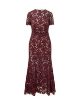 SELF-PORTRAIT - Abito Midi in Pizzo Floreale - Rosso | Lidia Shopping ® | Official Website