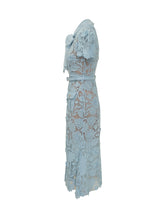 SELF-PORTRAIT - Abito Midi in Pizzo con Fiocco - Blu | Lidia Shopping ® | Official Website