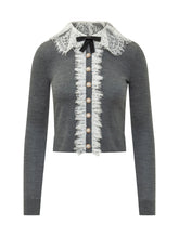 SELF-PORTRAIT - Cardigan with Lace Collar - Grey - LIDIASHOPPING® - Official Website
