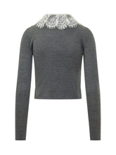 SELF-PORTRAIT - Cardigan with Lace Collar - Grey - LIDIASHOPPING® - Official Website