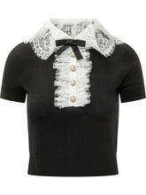 SELF-PORTRAIT - Top with Lace Collar - Black - LIDIASHOPPING® - Official Website