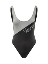 VERSACE - Costume Intero con Motivo Diagonale - Nero - LIDIASHOPPING® - Official Website
