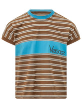 VERSACE - T-shirt a Righe con Logo - Marrone - LIDIASHOPPING® - Official Website