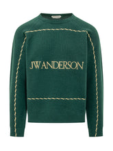 J.W. ANDERSON - Pullover con Ricamo Frontale e Profili Ondulati - Verde - LIDIASHOPPING® - Official Website
