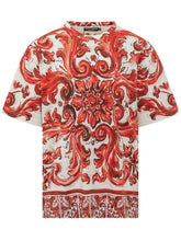 DOLCE & GABBANA - T-shirt a Girocollo con Stampa Ornamentale - Rosso - LIDIASHOPPING® - Official Website