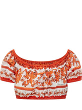 DOLCE & GABBANA - Top Cropped con Scollo Arricciato e Stampa Maiolica - Rosso | Lidia Shopping ® | Official Website
