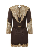 THE ATTICO - Abito Mini con Inserti in Pizzo - Marrone - LIDIASHOPPING® - Official Website