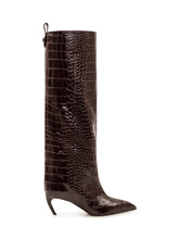 THE ATTICO - Lea High Boots with Crocodile Pattern - Brown - LIDIASHOPPING® - Official Website