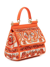DOLCE & GABBANA - Borsa a Mano Sicily Piccola con Ricamo Ornamentale - Arancione | Lidia Shopping ® | Official Website