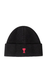 AMI ALEXANDRE MATTIUSSI - Berretto a Coste con Logo Ricamato - Nero - LIDIASHOPPING® - Official Website